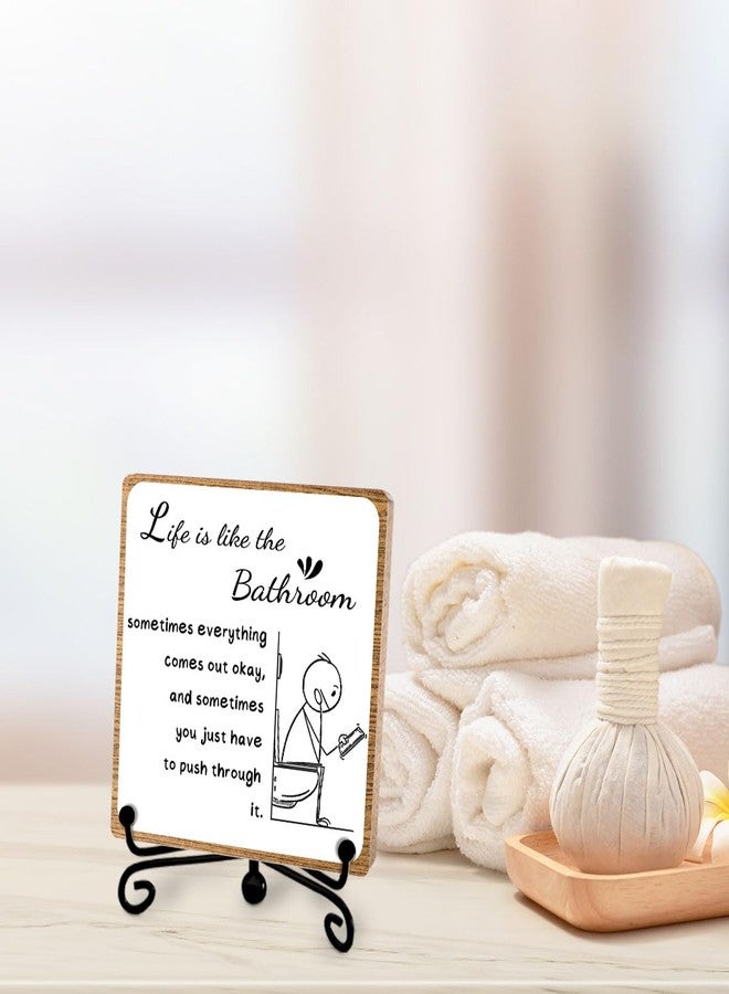 Toerifer Funny Bathroom Decor, Bathroom Wooden Sign with Stand Decor, Farmhouse Home Bathroom Toilet Desk Shelf Accessories, Rustic Bathroom Table Decorations Supplies - Image 4