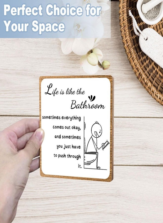 Toerifer Funny Bathroom Decor, Bathroom Wooden Sign with Stand Decor, Farmhouse Home Bathroom Toilet Desk Shelf Accessories, Rustic Bathroom Table Decorations Supplies - Image 5