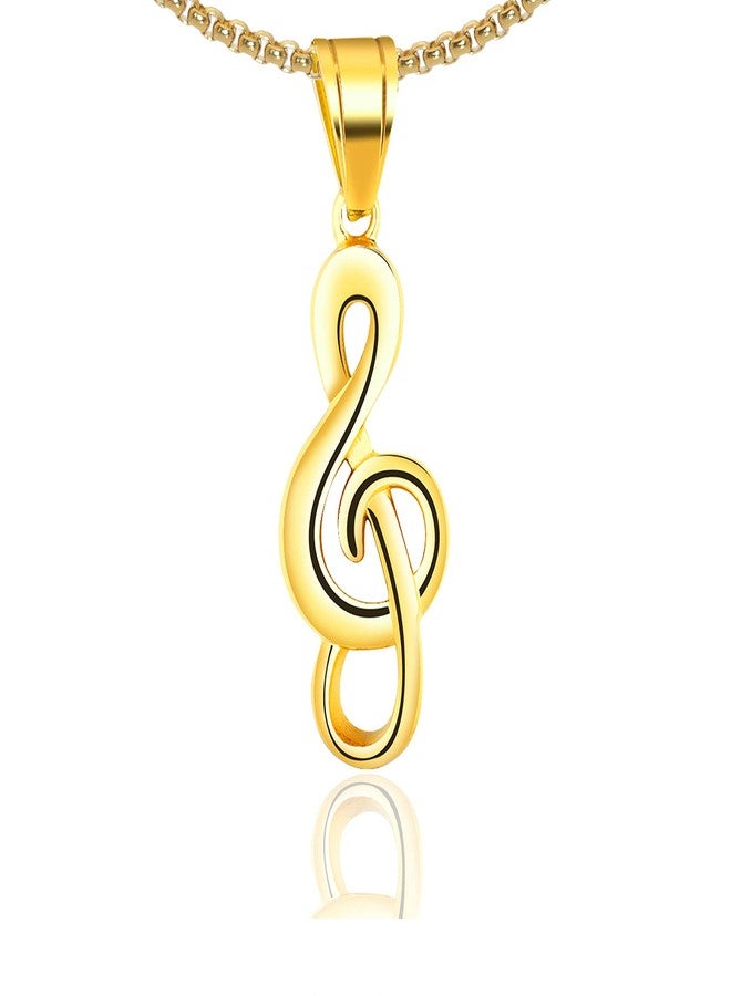 Fusamk Fashion Music Titanium Steel Note Symbol Pendant Charm Necklace(Gold) - Image 1