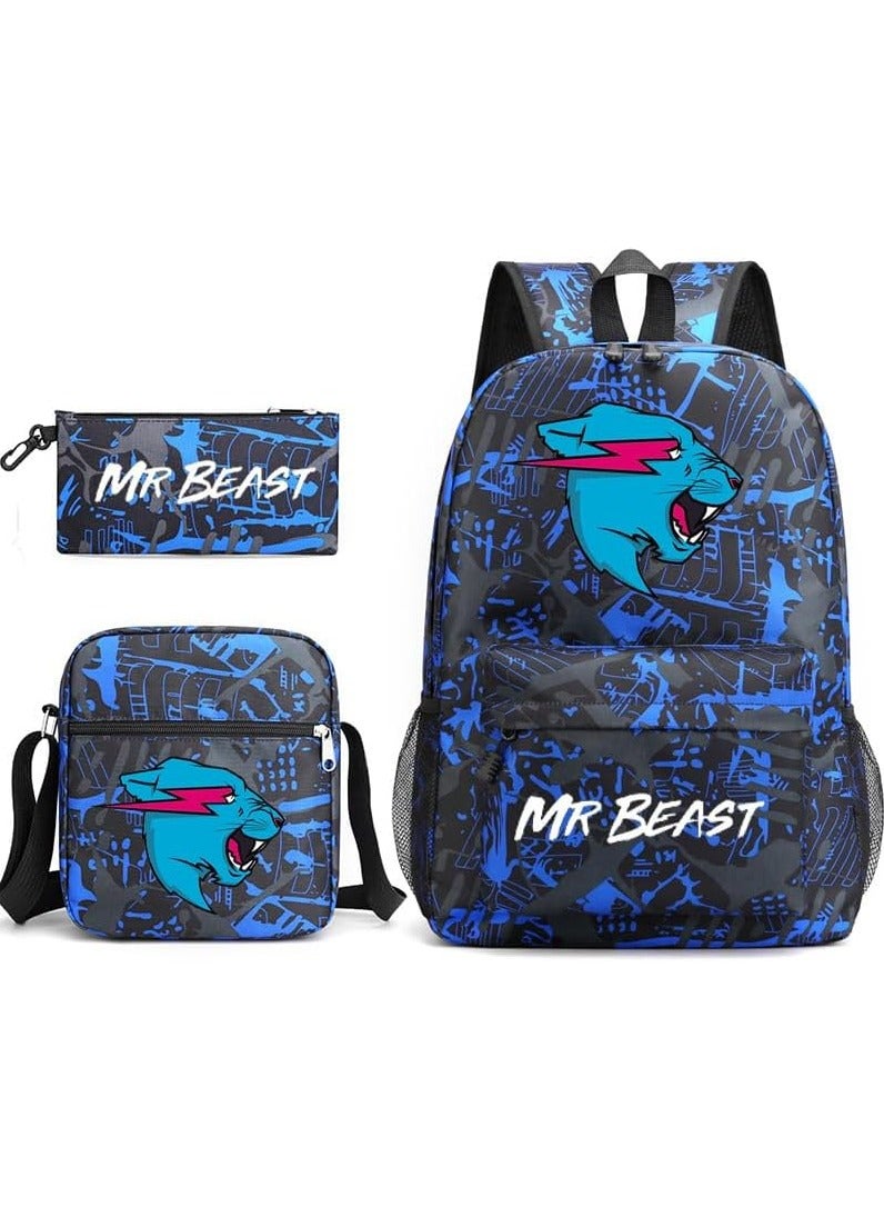 عام 3 قطعة مجموعة على ظهره ، السيد الوحش حقيبة المدرسة ، سعة كبيرة حقيبة ظهر عادية مع حقيبة الغداء و مقلمة للبنين بنات الطلاب