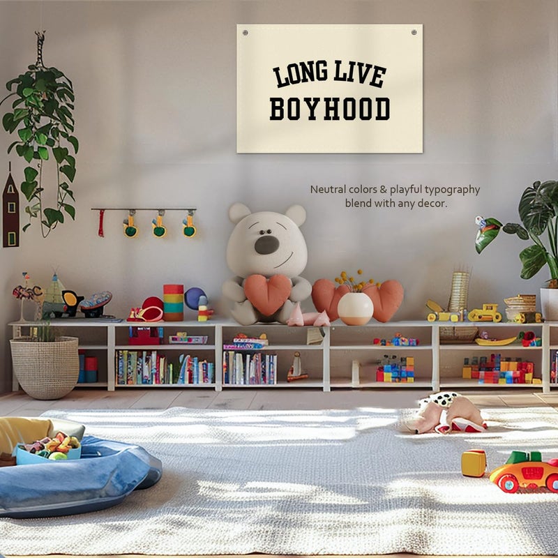 BONETAT Long Live Boyhood Boys Room Decor - Linen Nursery Banner for Toddler Room Decoration, Farmhouse Kids Wall Hanging, Canvas Banner Flag for Baby Shower, Birthday Gift - A15 - Image 4