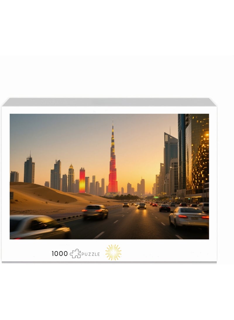 1000 قطعة من الألغاز الترفيهية الملونة والزخرفية غير الرسمية من Dubai Dusk Skyline - Image 2