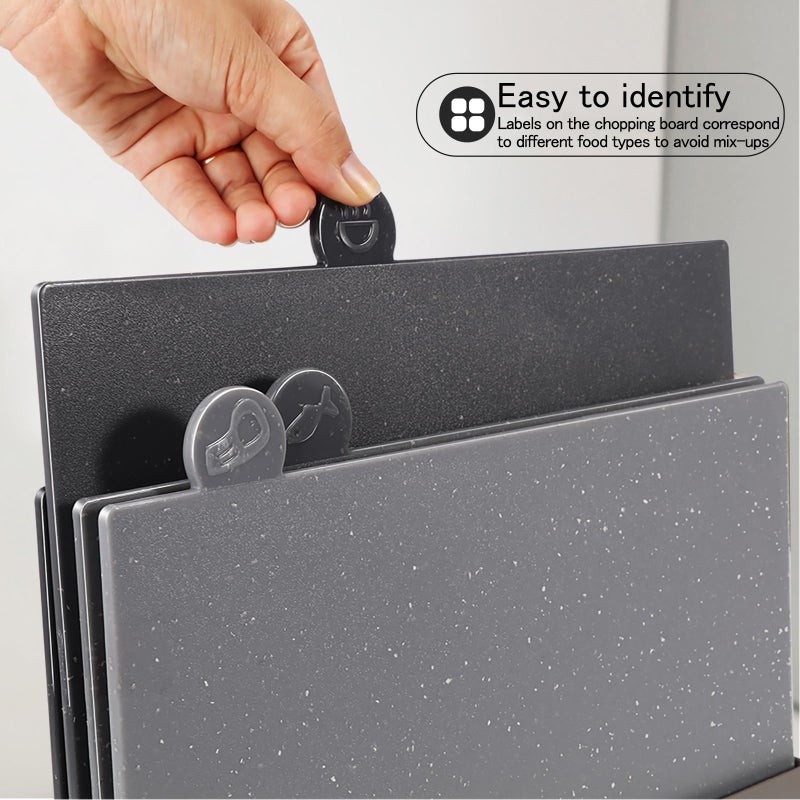 Masthome Index Chopping Board Set, 4-Pieces Plastic Cutting Boards with Food Icons and Storage Stand, BPA Free, Dishwasher Safe, Professional Chopping Board Set for Kitchen - Image 5