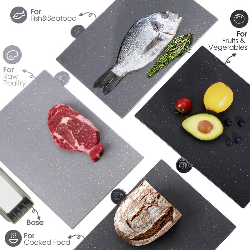 Masthome Index Chopping Board Set, 4-Pieces Plastic Cutting Boards with Food Icons and Storage Stand, BPA Free, Dishwasher Safe, Professional Chopping Board Set for Kitchen - Image 2