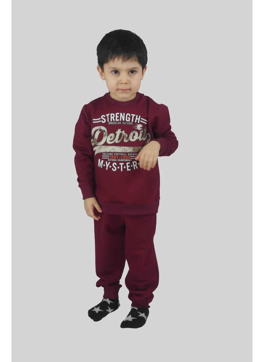 Bluence Boy's Printed Claret Red Cotton Tracksuit Set