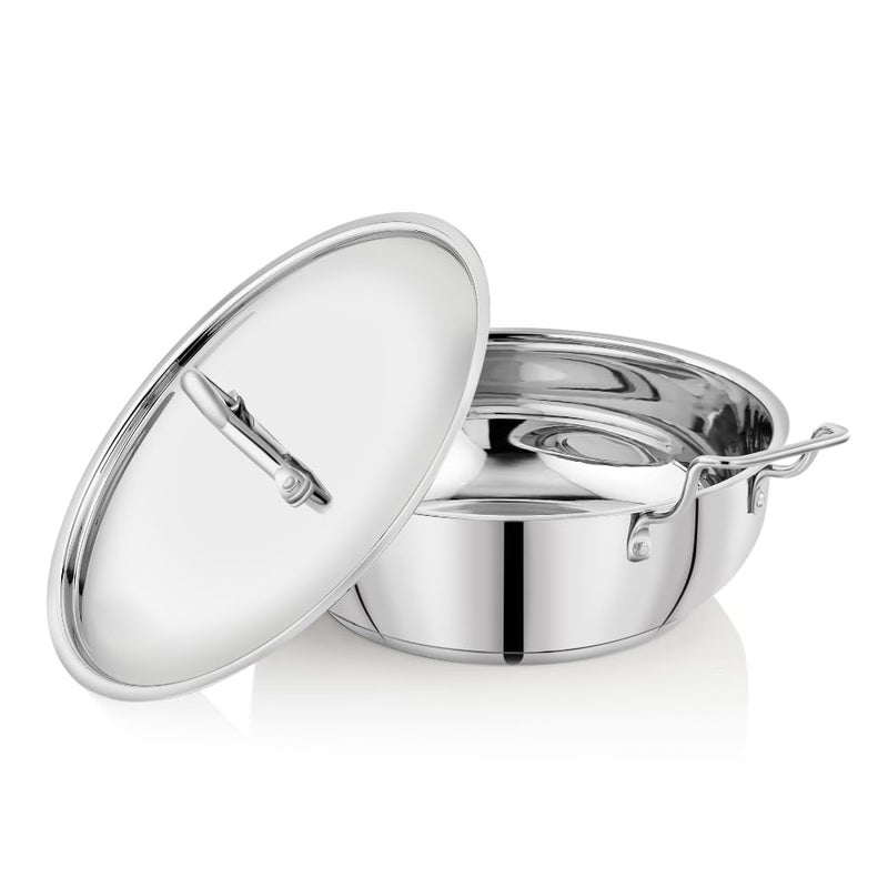 DONIV DONIV Majestic Stainless Steel Sandwich Bottom Kadai with Lid, 24 cm/3.2 LTR Capacity, Heavy Bottom & Side Handles, Kadai for Cooking, Induction & Gas Base, ISI Certified, 5 Years Warranty, Pack of 1 - Image 1