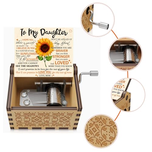 BOOB Sunflower Wooden Engraved Colorful Music Box You are My Sunshine Laser Wood Musical Box Gifts from Mom to Daughter for Birthday/Christmas/Valentine's Day/Thanksgiving Day - Image 3