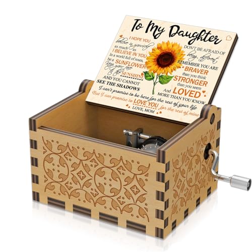 BOOB Sunflower Wooden Engraved Colorful Music Box You are My Sunshine Laser Wood Musical Box Gifts from Mom to Daughter for Birthday/Christmas/Valentine's Day/Thanksgiving Day - Image 1