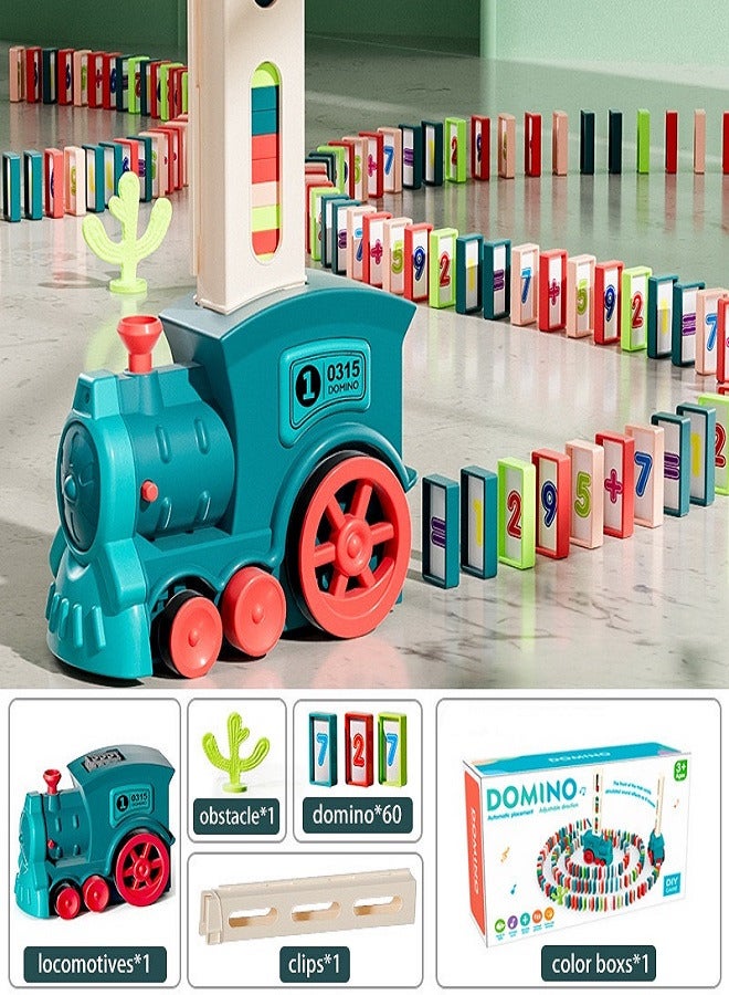 Children's toy dominoes train electric small train automatic card throwing toy with adjustable direction, 60 colored squares and simulated train sound suitable for boys and girls  - Image 1
