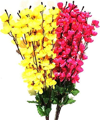 Homenique Artificial Orchids Flower Bunch Size 20 inchesin 1 Bunch 7 String in Each Bunch Yellow Pink Pack of 2 - Image 1