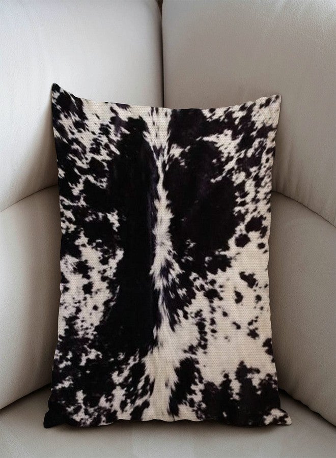 Swono Cowhide Print Throw Pillow Cover Black & White Cow Spots Pattern Printed Farmhouse Cushion Case for Sofa Couch 18x18 Inches Cotton Linen - Image 2