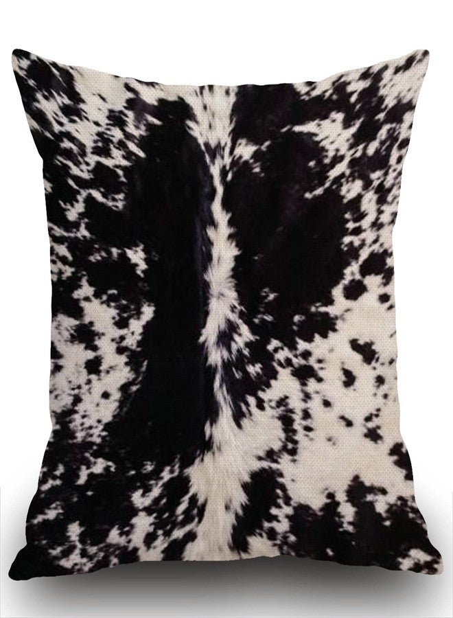 Swono Cowhide Print Throw Pillow Cover Black & White Cow Spots Pattern Printed Farmhouse Cushion Case for Sofa Couch 18x18 Inches Cotton Linen - Image 5