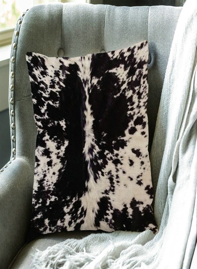 Swono Cowhide Print Throw Pillow Cover Black & White Cow Spots Pattern Printed Farmhouse Cushion Case for Sofa Couch 18x18 Inches Cotton Linen - Image 3