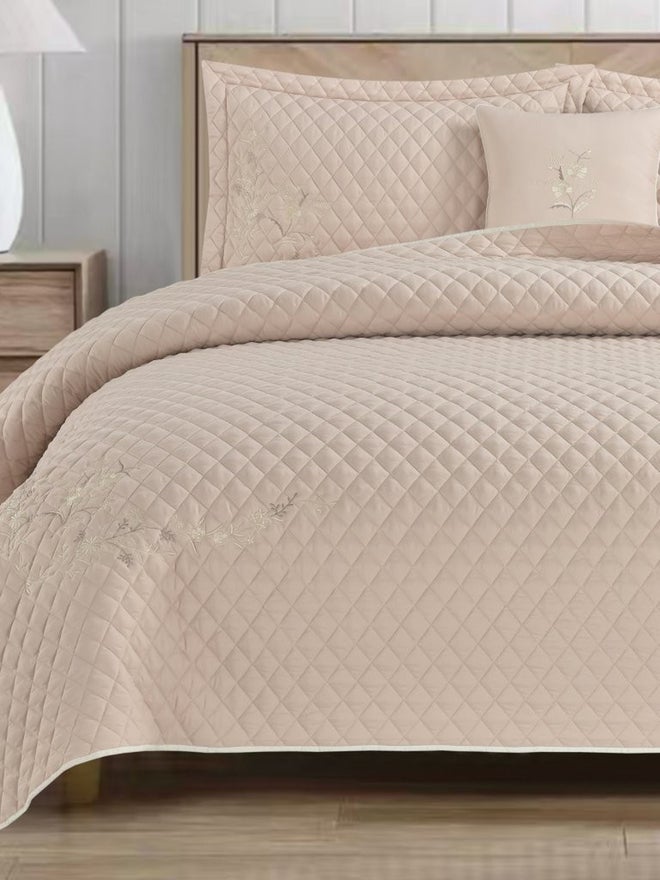 VALENTINI 4-Piece Embroidery Bedspread Twin Set, Beige - Image 1
