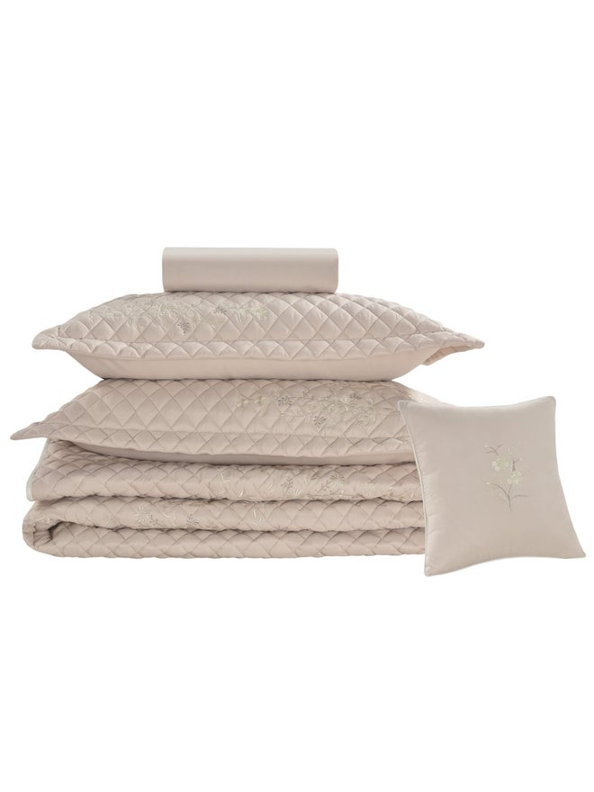 VALENTINI 4-Piece Embroidery Bedspread Twin Set, Beige - Image 2