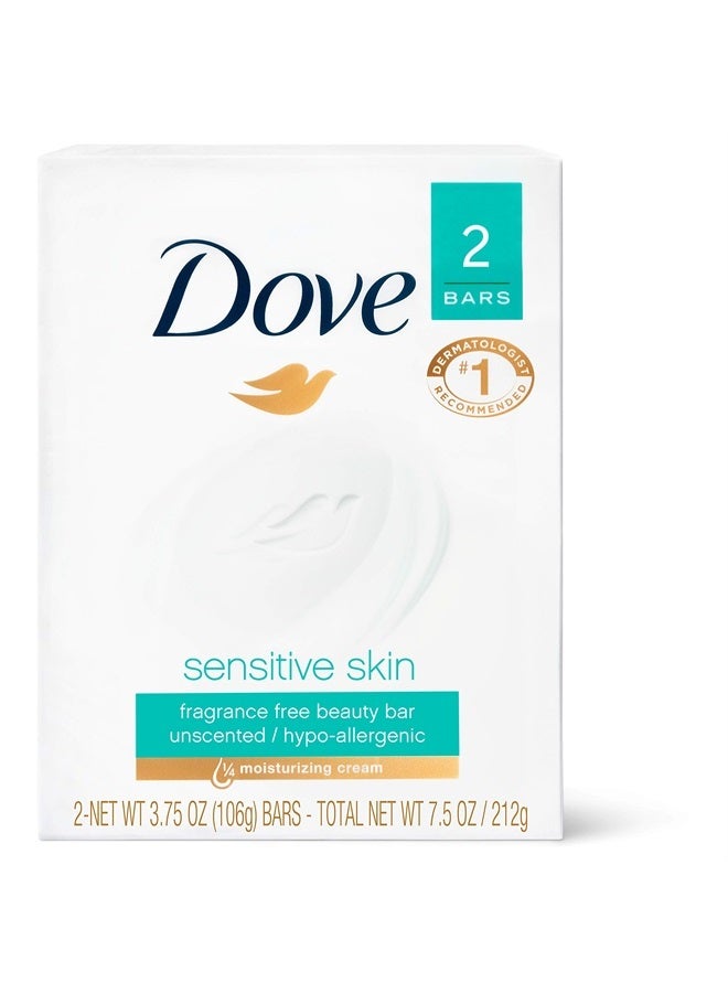 Dove Moisturizing Beauty Bar for Softer Skin, Fragrance-Free, Hypoallergenic Beauty Bar Sensitive Skin Effectively Washes Away Bacteria While Nourishing Your Skin 3.75 oz 2 Bars - Image 1