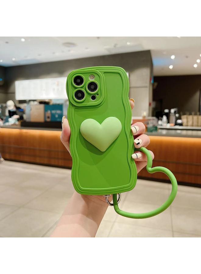 اس-توب جراب لهاتف iPhone 13 جراب هاتف سيليكون ثلاثي الأبعاد على شكل قلب مع سوار معصم - Image 1
