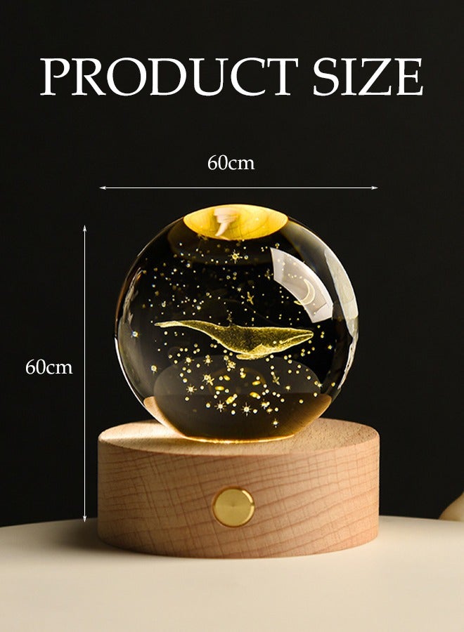 DUNISO كرة كريستال ثلاثية الأبعاد ضوء ليلي، 6 سم ضوء كرة زجاجية مع قاعدة خشبية، ضوء ليلي دافئ لطاولة سرير الأطفال، مناسب للمكتب، غرفة النوم، الدراسة، غرفة المعيشة - Image 4