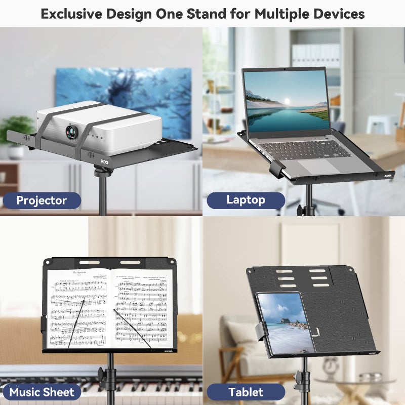 KDD KDD Projector Tripod Stand - 4 in 1 Music Stand with Spring Arm Foldable Laptop Floor Stand Tablet Holder with Sliding Lever - Adjustable Height from 23" to 63" and 180° Rotation  - Image 2