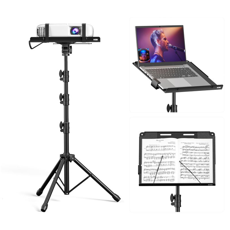 KDD KDD Projector Tripod Stand - 4 in 1 Music Stand with Spring Arm Foldable Laptop Floor Stand Tablet Holder with Sliding Lever - Adjustable Height from 23" to 63" and 180° Rotation  - Image 1