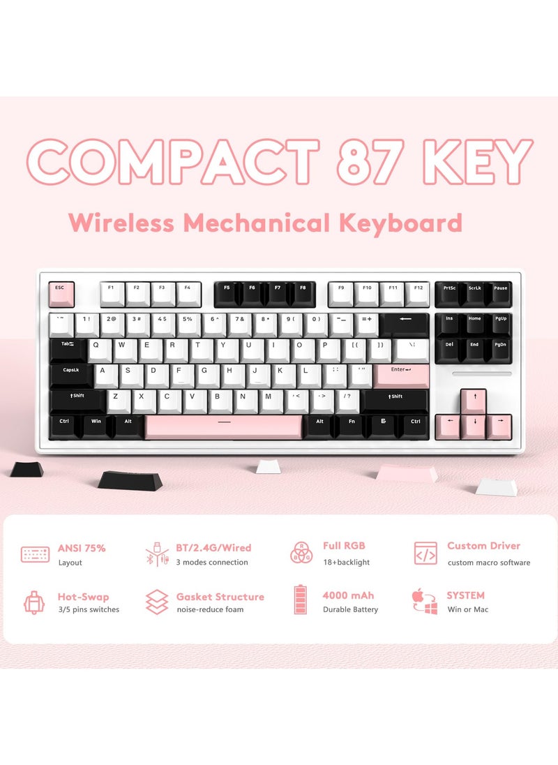Attack Shark - Attack Shark M87 Mechanical Gaming Keyboard RGB Backlit Compact Hot-Swappable Programmable USB-C/Bluetooth/2.4GHz Rechargeable Office Keyboard for Win/MAC - Image 1