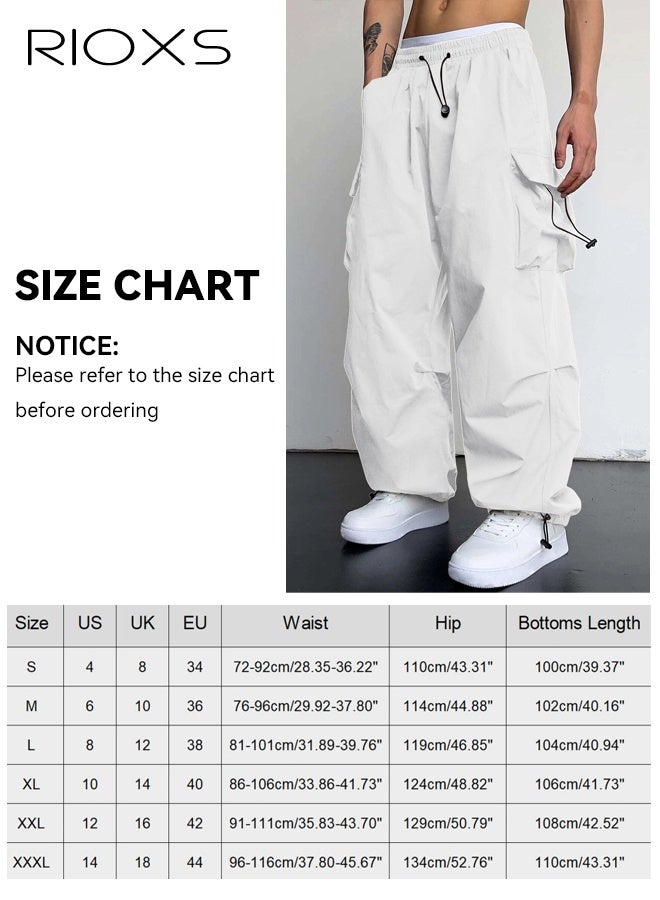 ريوكس ​​بنطلون كارغو أبيض سريع الجفاف للرجال، بنطلون مظلة فضفاض بخصر متوسط مع جيوب متعددة، خصر مطاطي وأربطة قابلة للتعديل، بنطلون جري صيفي للارتداء في الهواء الطلق والكاجوال، بنطلون جري بخصر منخفض، بنطلون مناسب للمشي لمسافات طويلة، بنطلون جري عصري للشباب - Image 4