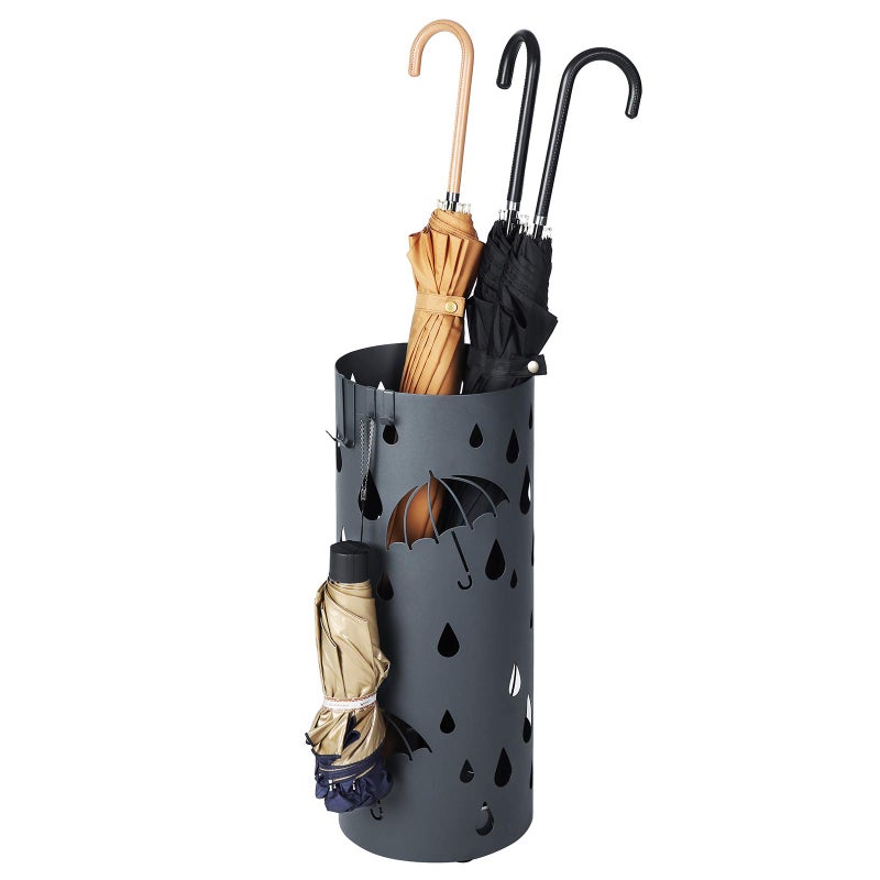 SONGMICS SONGMICS Umbrella Stand Indoor Metal Umbrella Holder for Entryway with Water Tray and 4 Hooks 77 x 77 x 193 Inches Round Anthracite Gray ULUC23AG