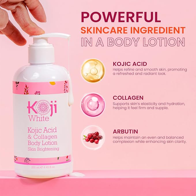 koji white Kojic Acid & Collagen Body Lotion, Women Gifts Set for Skin Brightening, Moisturizer & Radiant Complexion, Uneven Skin Tone - Vegan, Not Tested on Animals, 8.45 Fl Oz (2 Packs) - Image 3