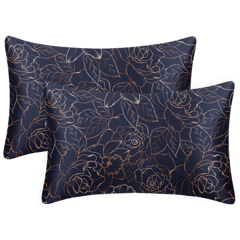 EXQ Home Satin Pillowcase for Hair and Skin Queen - Printed Blue Rose Silk Pillowcase 2 Pack 20x30 inches - Satin Pillow Cases Set of 2 with Envelope Closure, Gifts for Women Men - Image 1