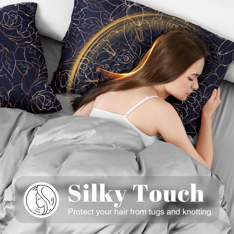 EXQ Home Satin Pillowcase for Hair and Skin Queen - Printed Blue Rose Silk Pillowcase 2 Pack 20x30 inches - Satin Pillow Cases Set of 2 with Envelope Closure, Gifts for Women Men - Image 4