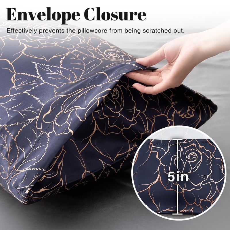 EXQ Home Satin Pillowcase for Hair and Skin Queen - Printed Blue Rose Silk Pillowcase 2 Pack 20x30 inches - Satin Pillow Cases Set of 2 with Envelope Closure, Gifts for Women Men - Image 5