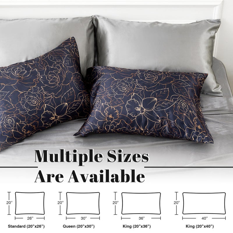 EXQ Home Satin Pillowcase for Hair and Skin Queen - Printed Blue Rose Silk Pillowcase 2 Pack 20x30 inches - Satin Pillow Cases Set of 2 with Envelope Closure, Gifts for Women Men - Image 2