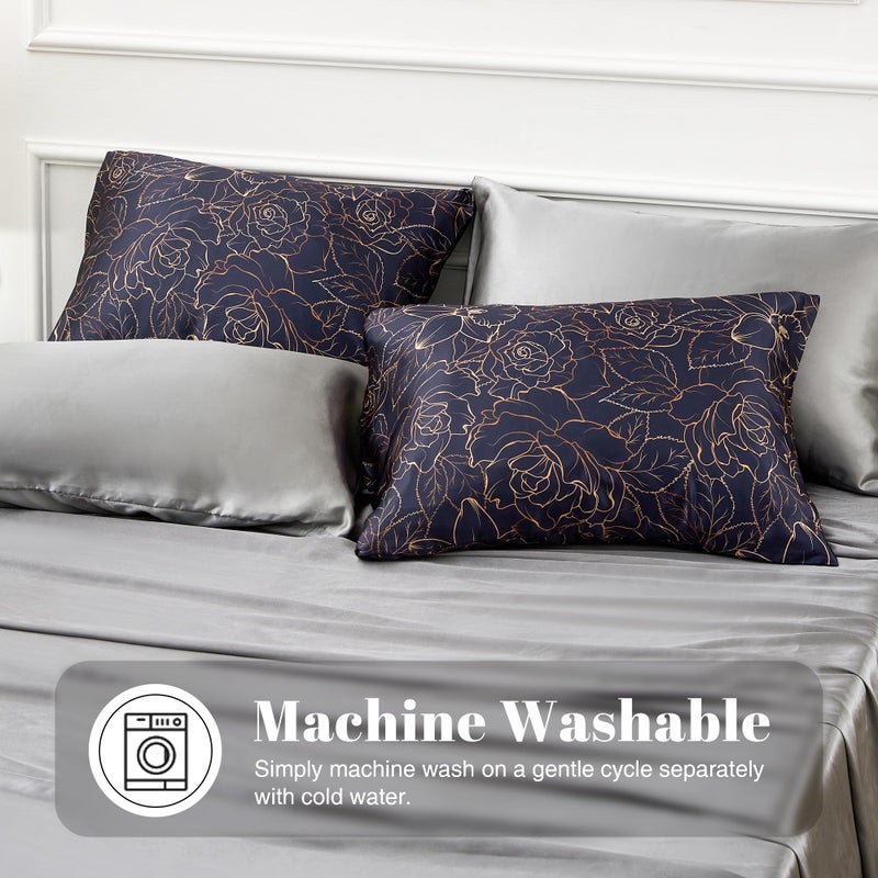 EXQ Home Satin Pillowcase for Hair and Skin Queen - Printed Blue Rose Silk Pillowcase 2 Pack 20x30 inches - Satin Pillow Cases Set of 2 with Envelope Closure, Gifts for Women Men - Image 3