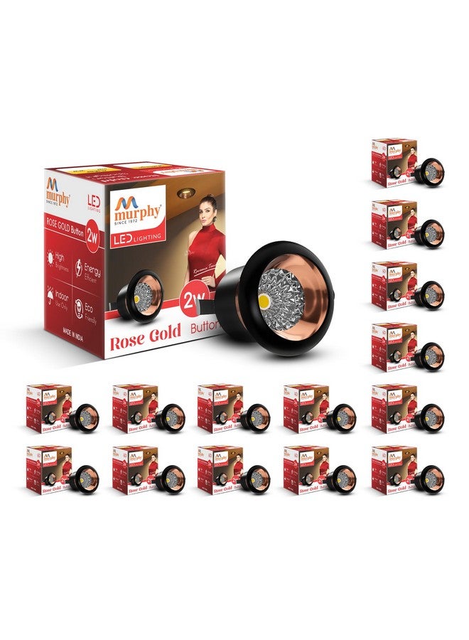 Murphy 2W Rose Gold Finish Button LED Spot Lights | Pack of 15 | Warm White (Golden Yellow) | Perfect for Home & Commercial Spaces - Image 1