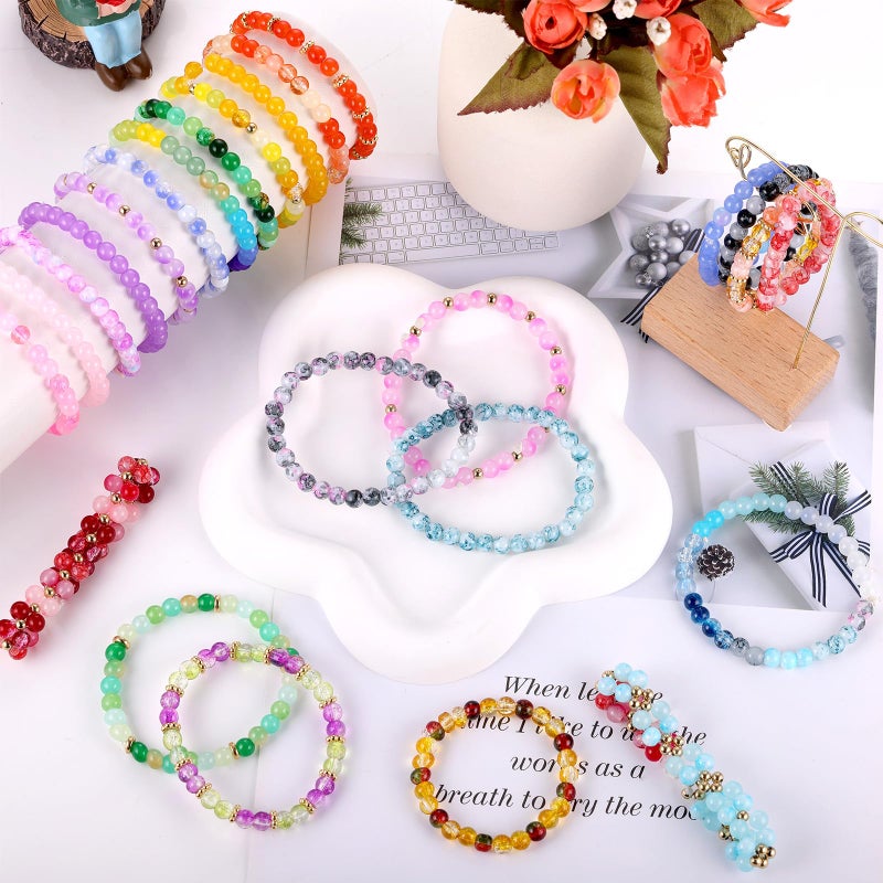 Funtopia 6mm Glass Beads for Bracelets, 2700pcs 70 Colors Crackle Glass Beads for Jewelry Making, Funtopia Round Crystal Beads for DIY Necklace Crafts with Spacer Beads, Solid and Floral Colors - Image 3
