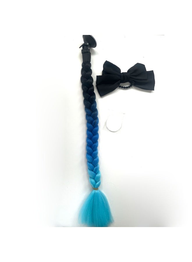 ذيل حصان لخوذة الدراجة النارية، ذيل حصان قابل للتحريك مزود بقاعدة شفط مع شريط شعر مستعار منسوج مع زخرفة فيونكة للخوذة - Image 3