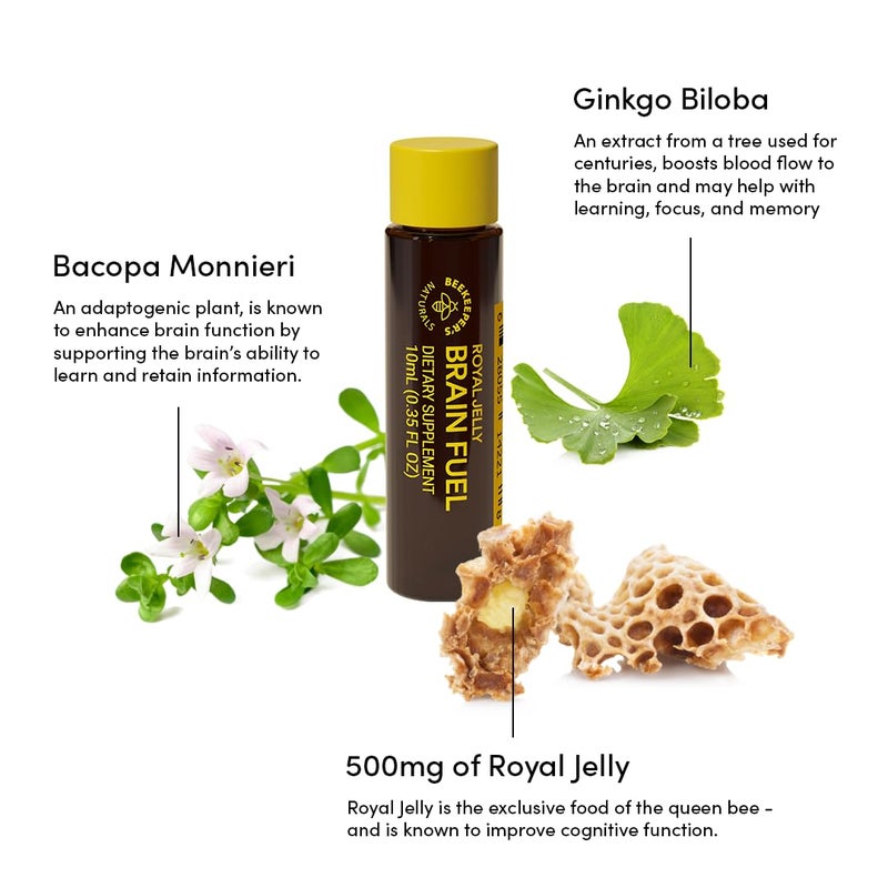 BEEKEEPER'S NATURALS B.LXR Brain Fuel - Memory, Focus and Clarity Liquid Formula, Supports Productivity Royal Jelly, Ginkgo Biloba, Bacopa Monnieri Keto Friendly, Gluten & Caffeine-Free, (6 ct) - Image 5