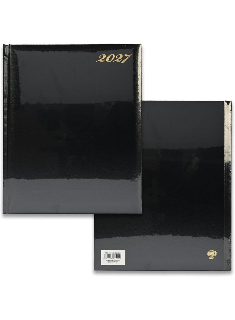FIS 2027 Executive Diary, Size 210x260mm, Hard Cover Vinyl, 1 Side Padded, 1 Week at a Glance Format, English/French, 70gsm White Paper, Black Cover-FSDI34E27BK - Image 5