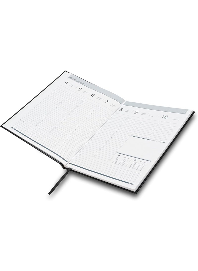FIS 2027 Executive Diary, Size 210x260mm, Hard Cover Vinyl, 1 Side Padded, 1 Week at a Glance Format, English/French, 70gsm White Paper, Black Cover-FSDI34E27BK - Image 2