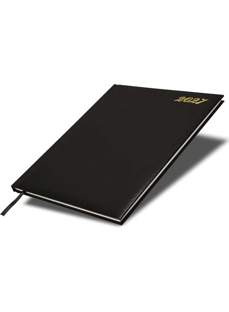FIS 2027 Executive Diary, Size 210x260mm, Hard Cover Vinyl, 1 Side Padded, 1 Week at a Glance Format, English/French, 70gsm White Paper, Black Cover-FSDI34E27BK - Image 1