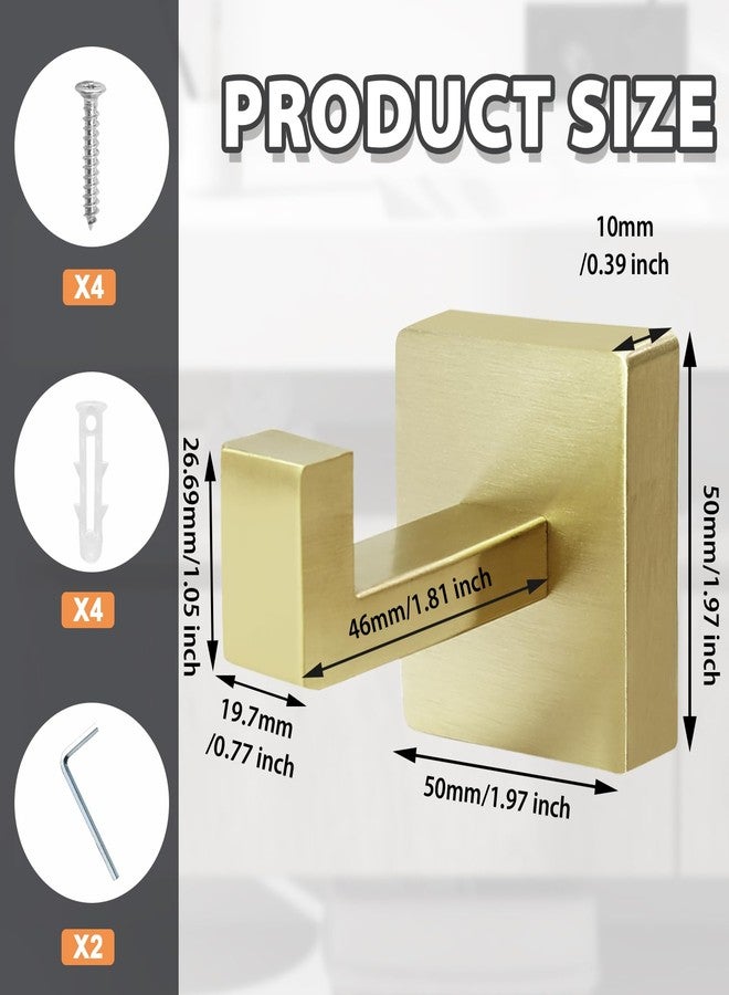 Rierdge 2 Pack Gold Towel Hook, Square Robe Hook for Bathrooms & Kitchen, Heavy Duty - Stainless Steel Towel Hooks for Bathroom Wall Mounted - Image 4