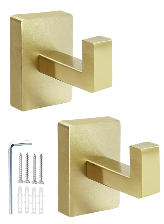 Rierdge 2 Pack Gold Towel Hook, Square Robe Hook for Bathrooms & Kitchen, Heavy Duty - Stainless Steel Towel Hooks for Bathroom Wall Mounted - Image 1