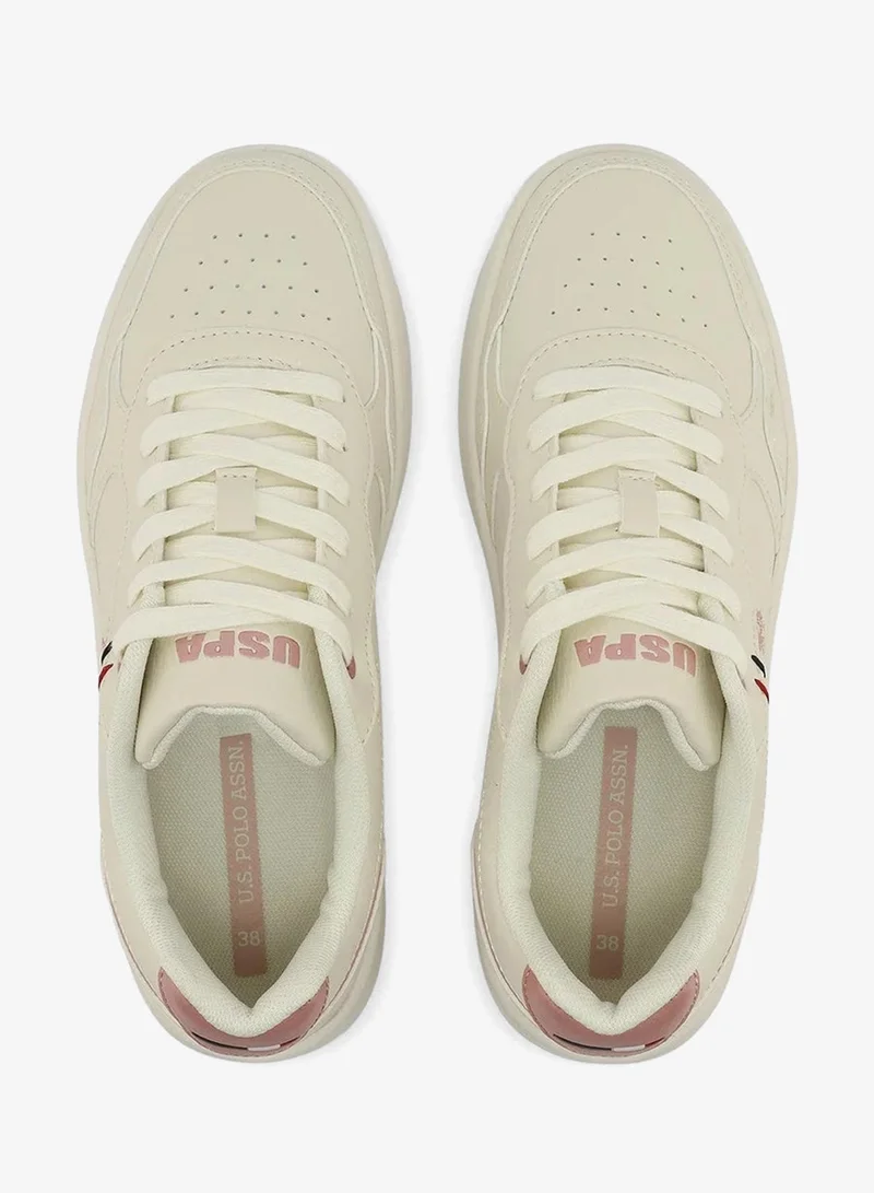 يو اس بولو اسن U.S. Polo Assn. Women’s COSMOS GLB 6FX Sneakers – Beige Casual Lace-Up Shoes with Pink Accents | Lightweight Everyday Comfort Fashion Trainers