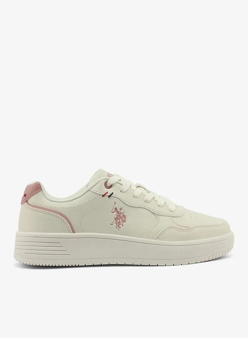 U.S. Polo Assn. Women’s COSMOS GLB 6FX Sneakers – Beige Casual Lace-Up Shoes with Pink Accents | Lightweight Everyday Comfort Fashion Trainers