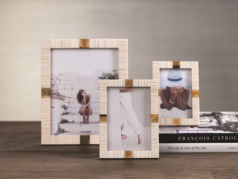 Zodax Maha Black or White Bone with Brass Trim Photo Frames (White, 8x10) - Image 2