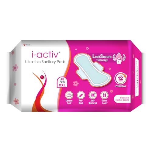 i-activ I activ Ultra Thin Sanitary Pads for Women XXL | 40 Pads | Anti-Rash Anti-Bacterial Cottony Soft Sanitary Napkins | No Nasties | Upto 12 Hours Heavy Flow Leak Protection | Soft Hydrophobic Wings - Image 1