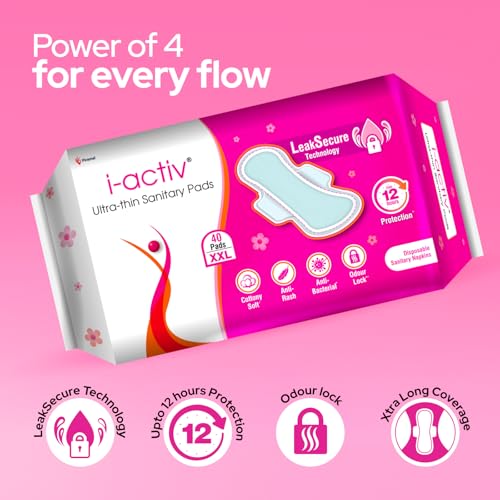 i-activ I activ Ultra Thin Sanitary Pads for Women XXL | 40 Pads | Anti-Rash Anti-Bacterial Cottony Soft Sanitary Napkins | No Nasties | Upto 12 Hours Heavy Flow Leak Protection | Soft Hydrophobic Wings - Image 5