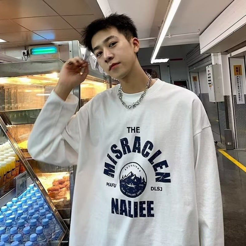 Long sleeve T-shirt men's autumn new printed couple bottoming shirt T-shirt trendy ins versatile loose casual top - Image 2