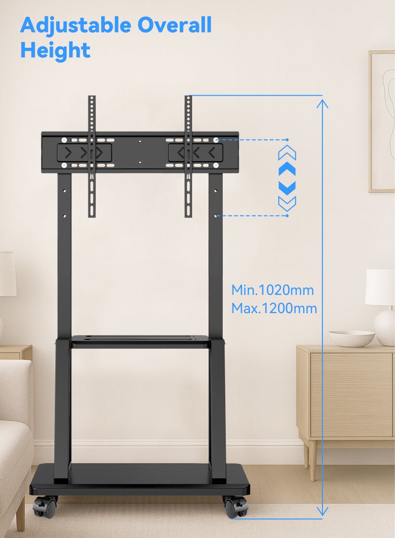 يو إل اتش واي سي حامل تلفزيون متحرك عالمي متين | عربة سهلة الحركة لأجهزة التلفزيون من 30 إلى 70 بوصة (يناسب 50، 55، 60، 65، 70 بوصة). يدعم شاشات 4K، والشاشات المنحنية، والمسطحة، مع أرفف تخزين. - Image 5
