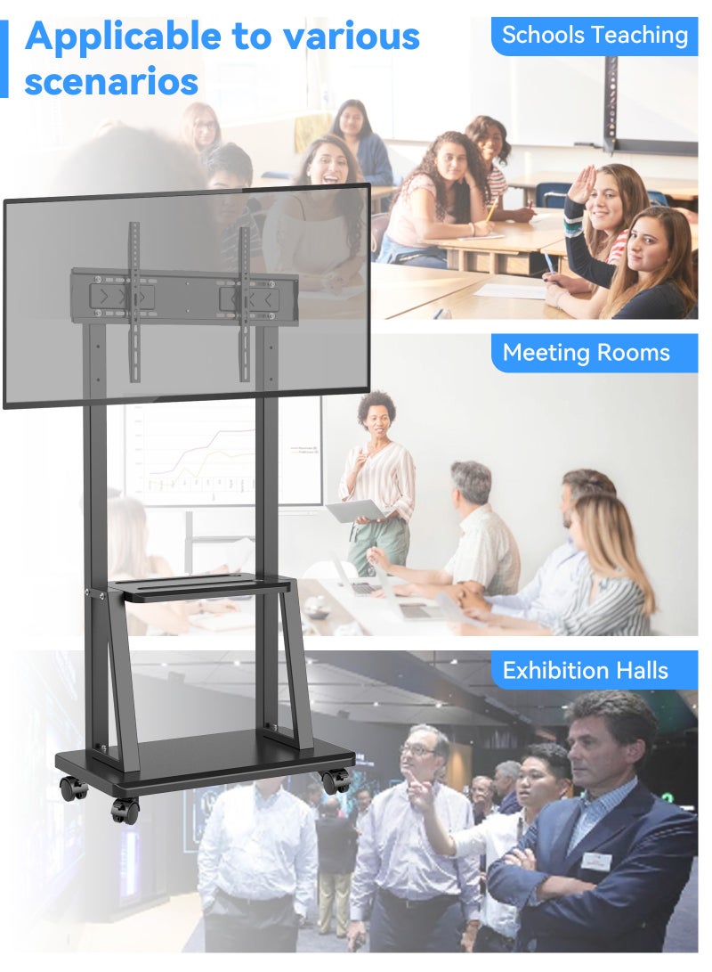 يو إل اتش واي سي حامل تلفزيون متحرك عالمي متين | عربة سهلة الحركة لأجهزة التلفزيون من 30 إلى 70 بوصة (يناسب 50، 55، 60، 65، 70 بوصة). يدعم شاشات 4K، والشاشات المنحنية، والمسطحة، مع أرفف تخزين. - Image 2